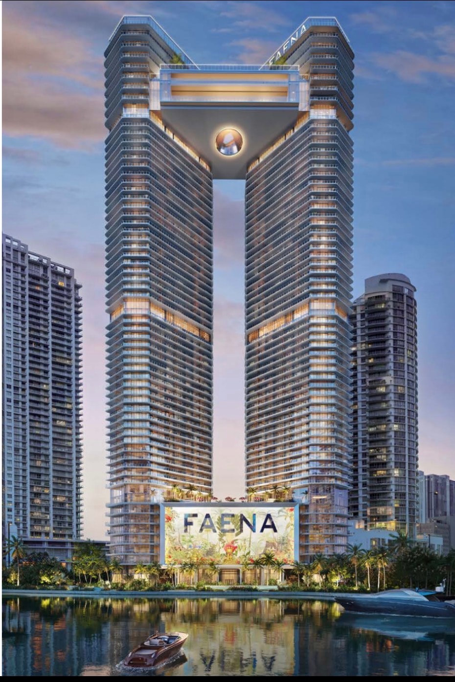 FAENA Residences Miami River two 68-story towers with Sky Bridge designed by Rafael Vinoly Architects