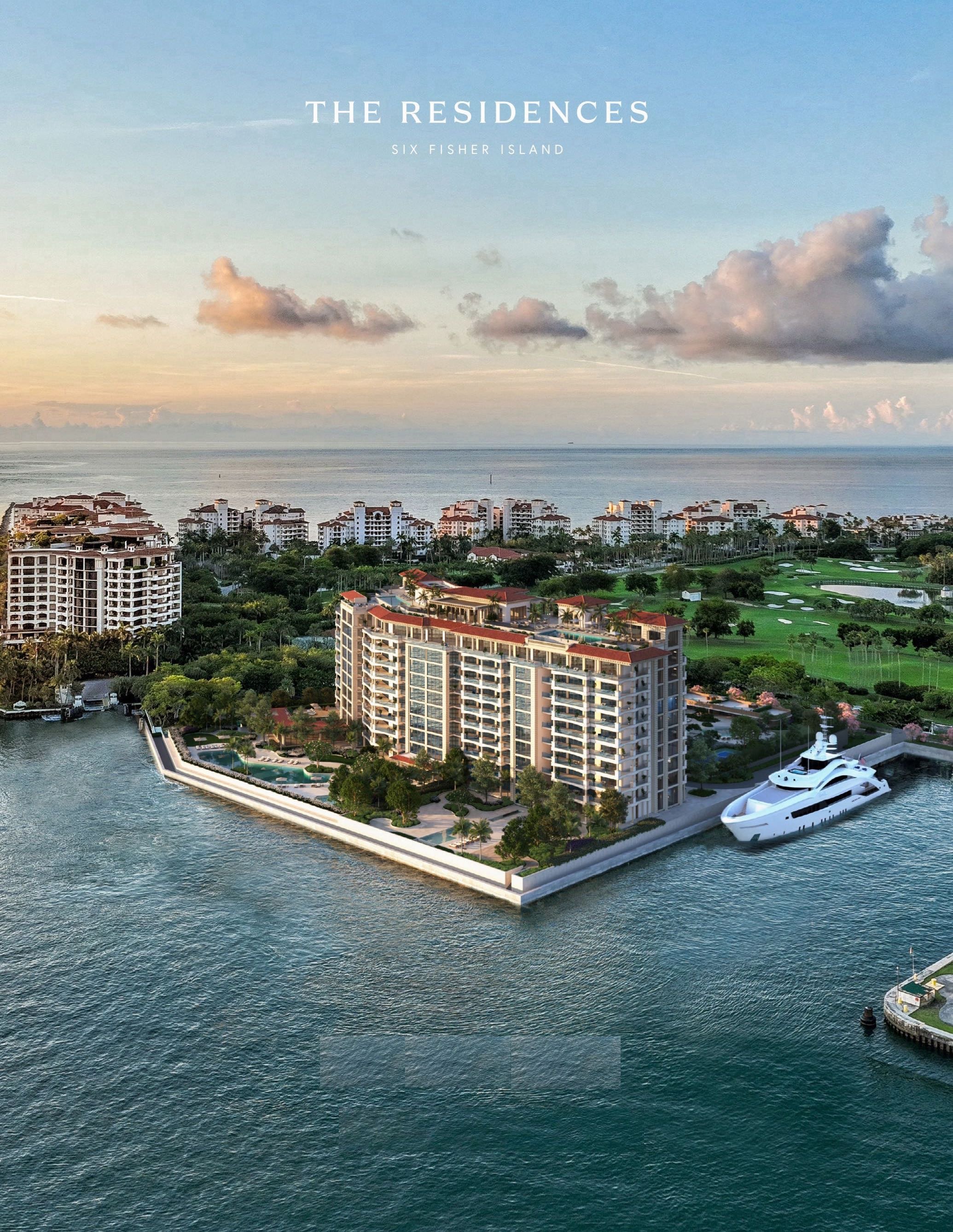 Six Fisher Island waterfront residences overlooking the marina